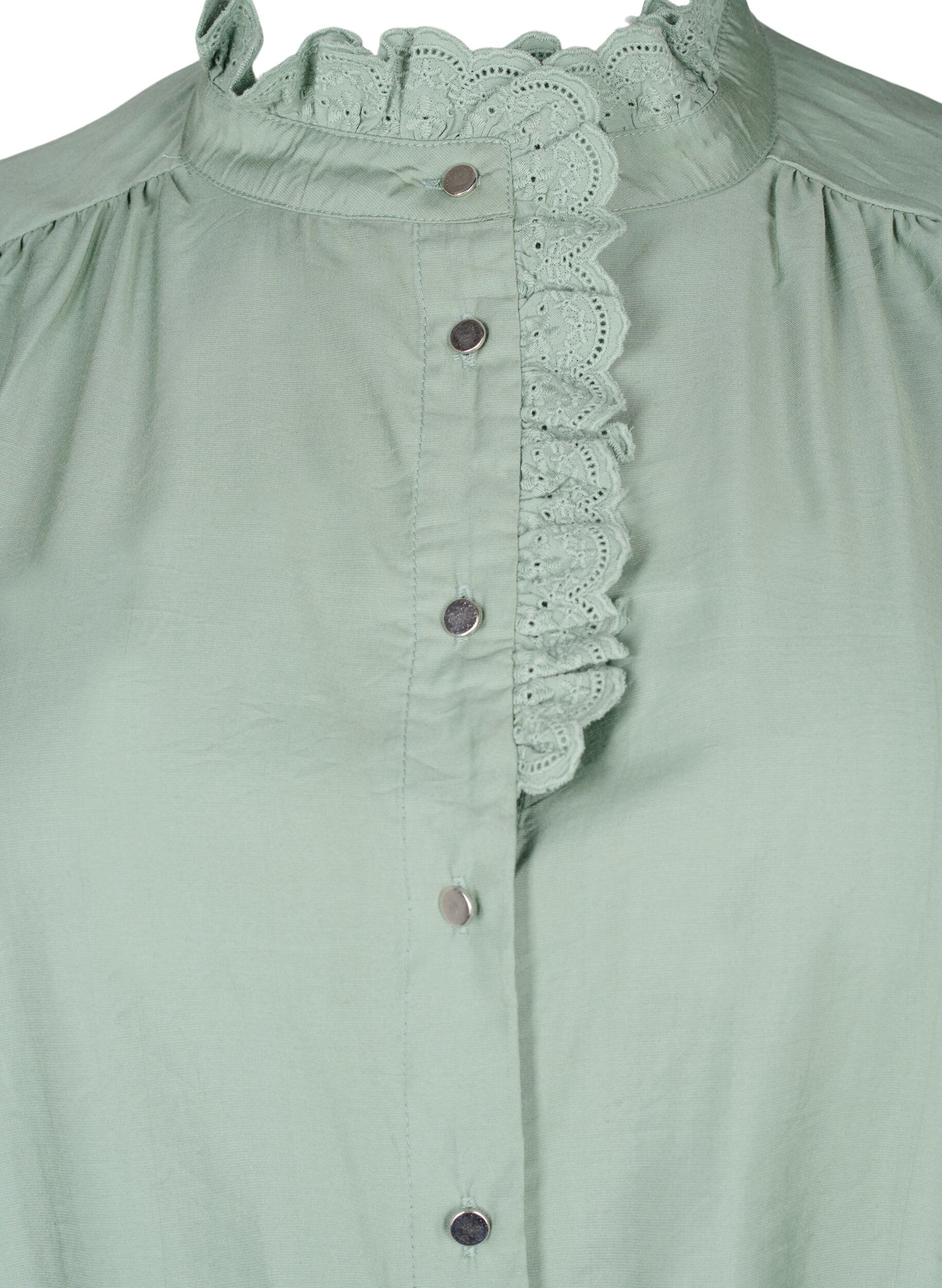 Zizzi Viskosshirt blus med ruffles, Green Bay, Packshot image number 2