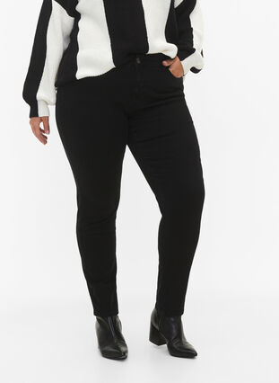 Emily jeans med normal midja och smal passform, Black, Model image number 2