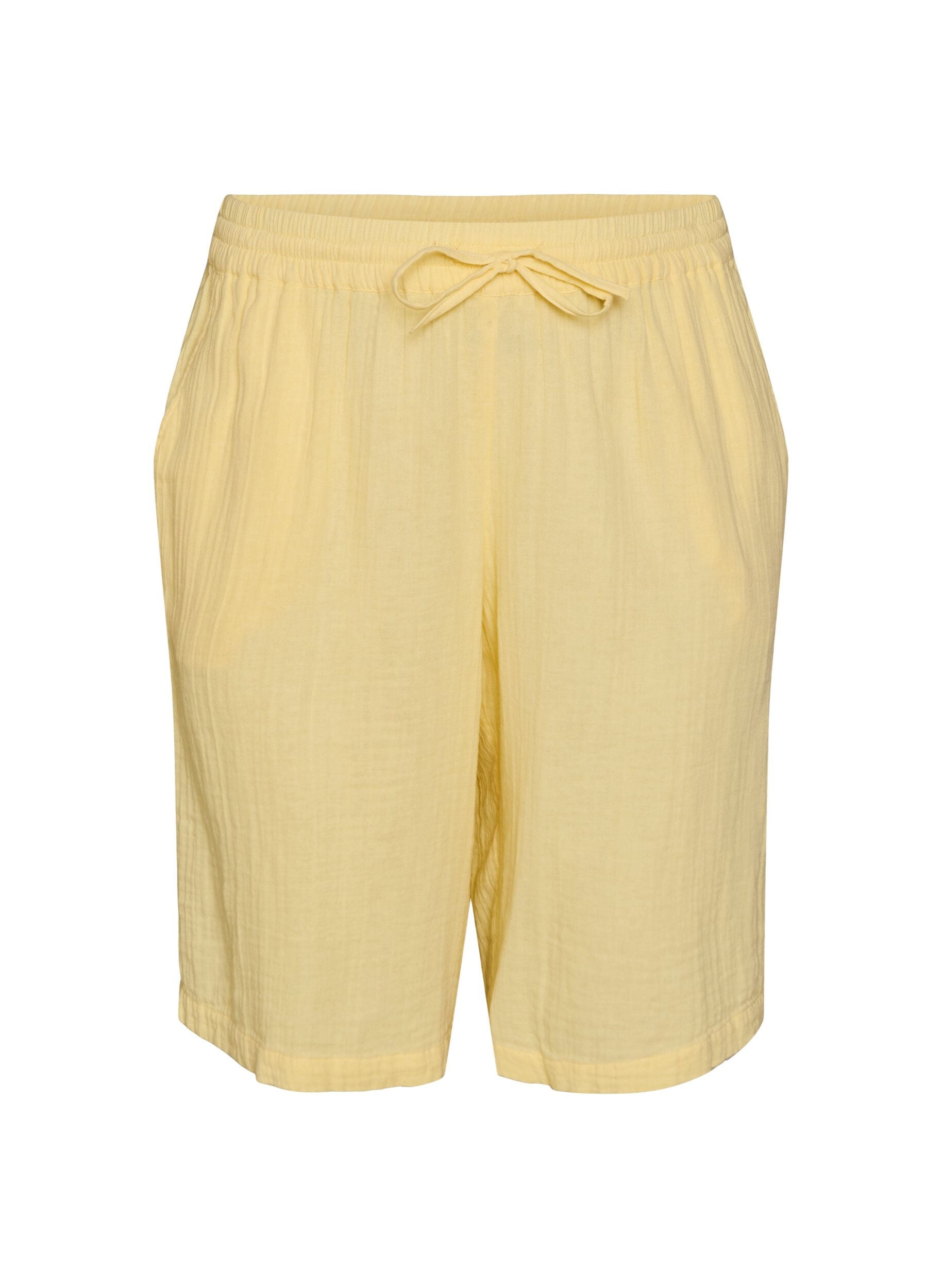 ZizziL&ouml;sa shorts i bomullsmuslin med h&ouml;g midja, Gul, Packshot image number 0