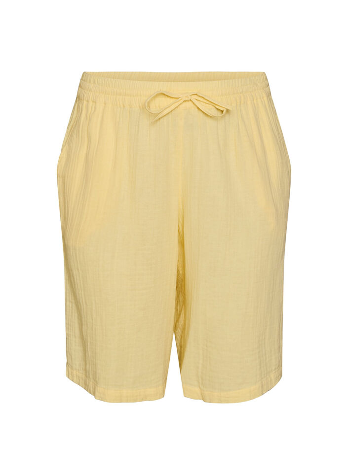 L&ouml;sa shorts i bomullsmuslin med h&ouml;g midja, Gul, Packshot image number 0
