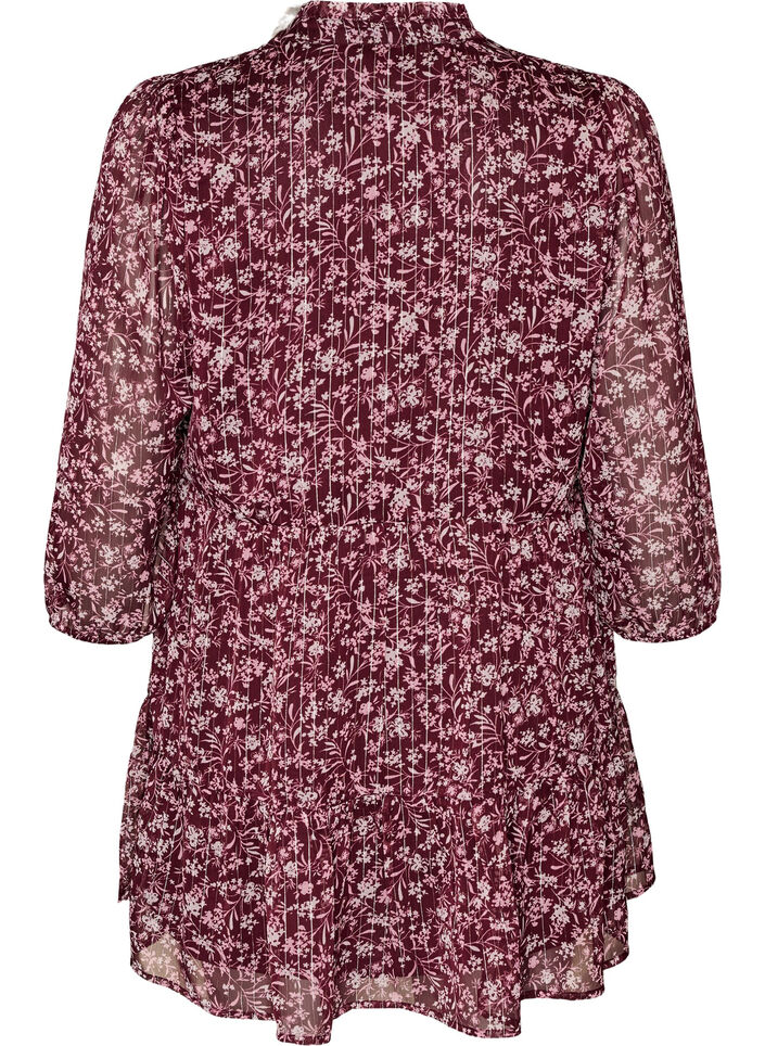 Tunika med blomm&ouml;nster och glittertr&aring;dar, R&ouml;d, Packshot image number 1