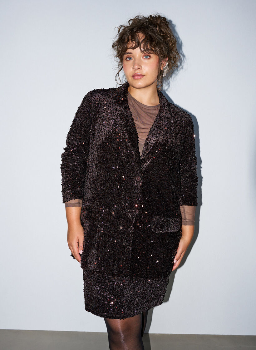 Blazer med paljetter, Brun, Model image number 0