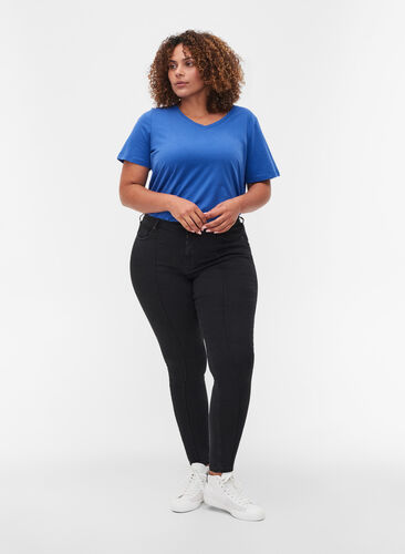 Super slim Amy jeans med söm, Black, Model image number 0
