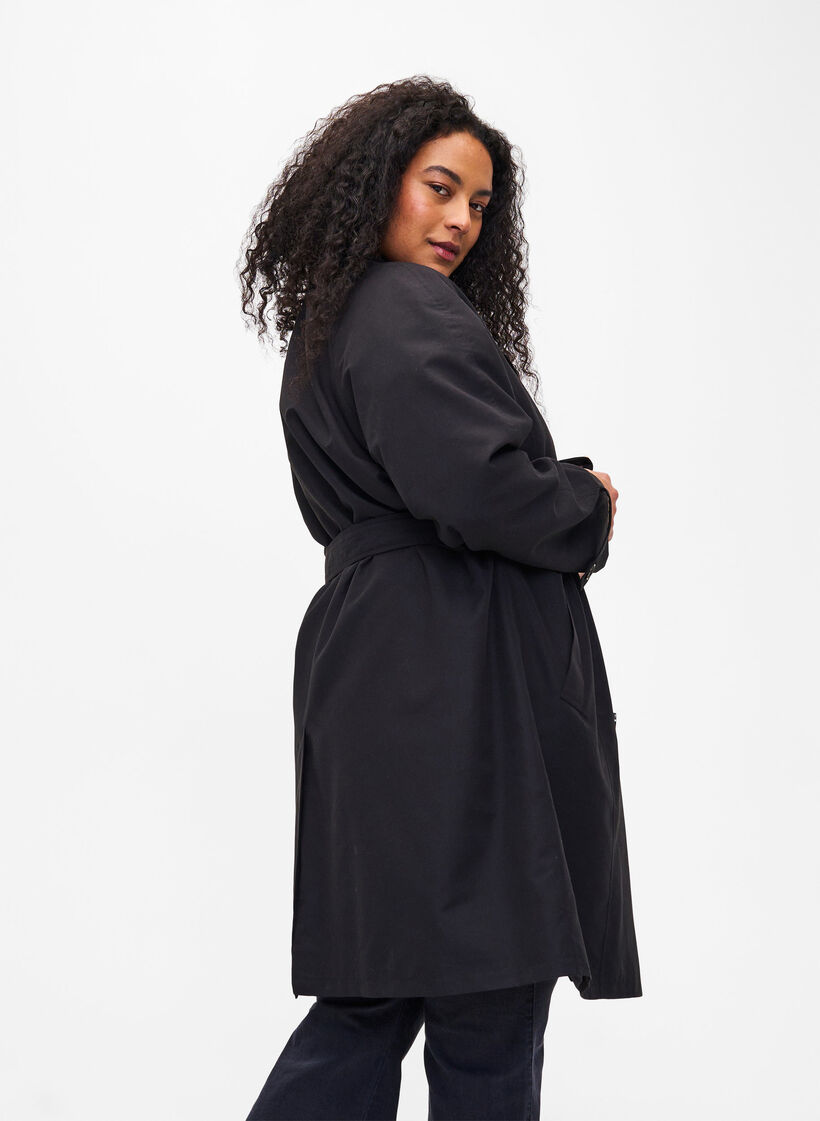 Trenchcoat med bälte och slits, Black, Model image number 2