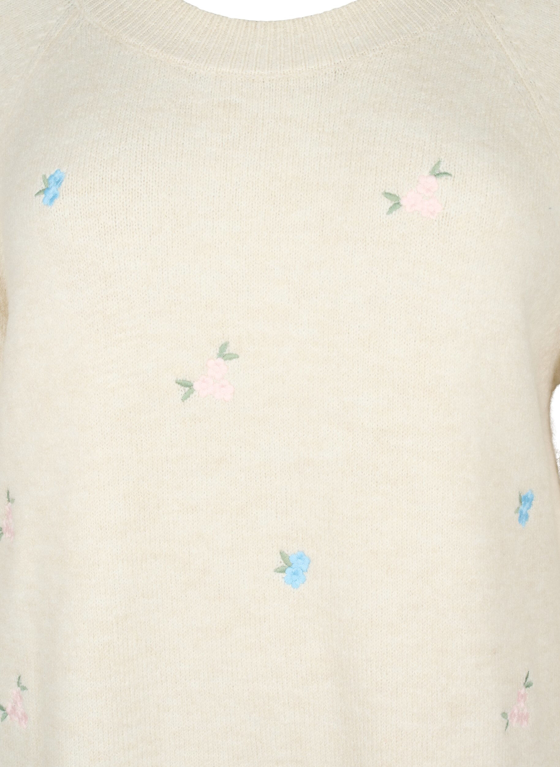 ZizziStickad tr&ouml;ja med broderade blommor, Birch Comb, Packshot image number 2