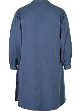 Klänning med långa puffärmar, Dark blue denim, Packshot image number 1