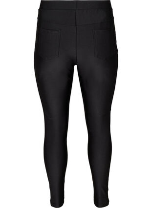 Croppade, glansiga leggings med bakfickor, Black, Packshot image number 1