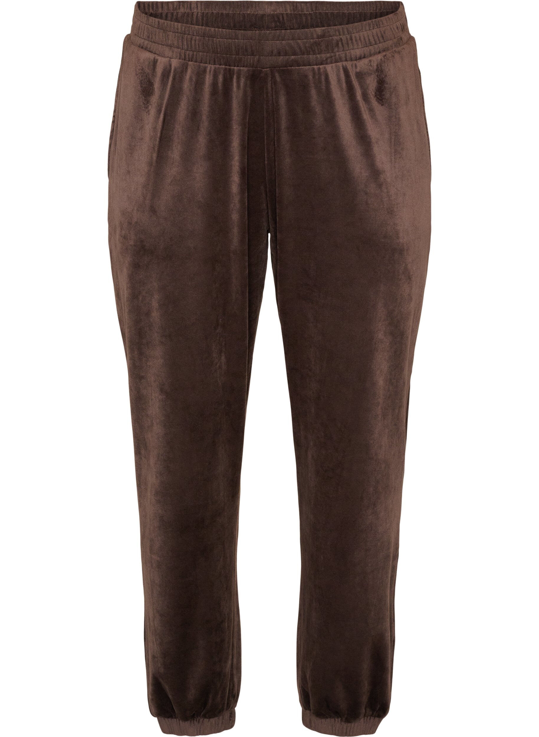 ZizziL&ouml;sa byxor i velour, Brun, Packshot image number 0