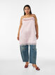 L&aring;ng topp i satin med spetskanter, Rosa, Model image number 1
