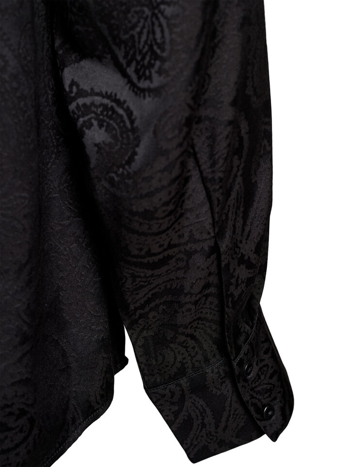 Skjorta med ton-i-ton paisleym&ouml;nster, Svart, Packshot image number 3