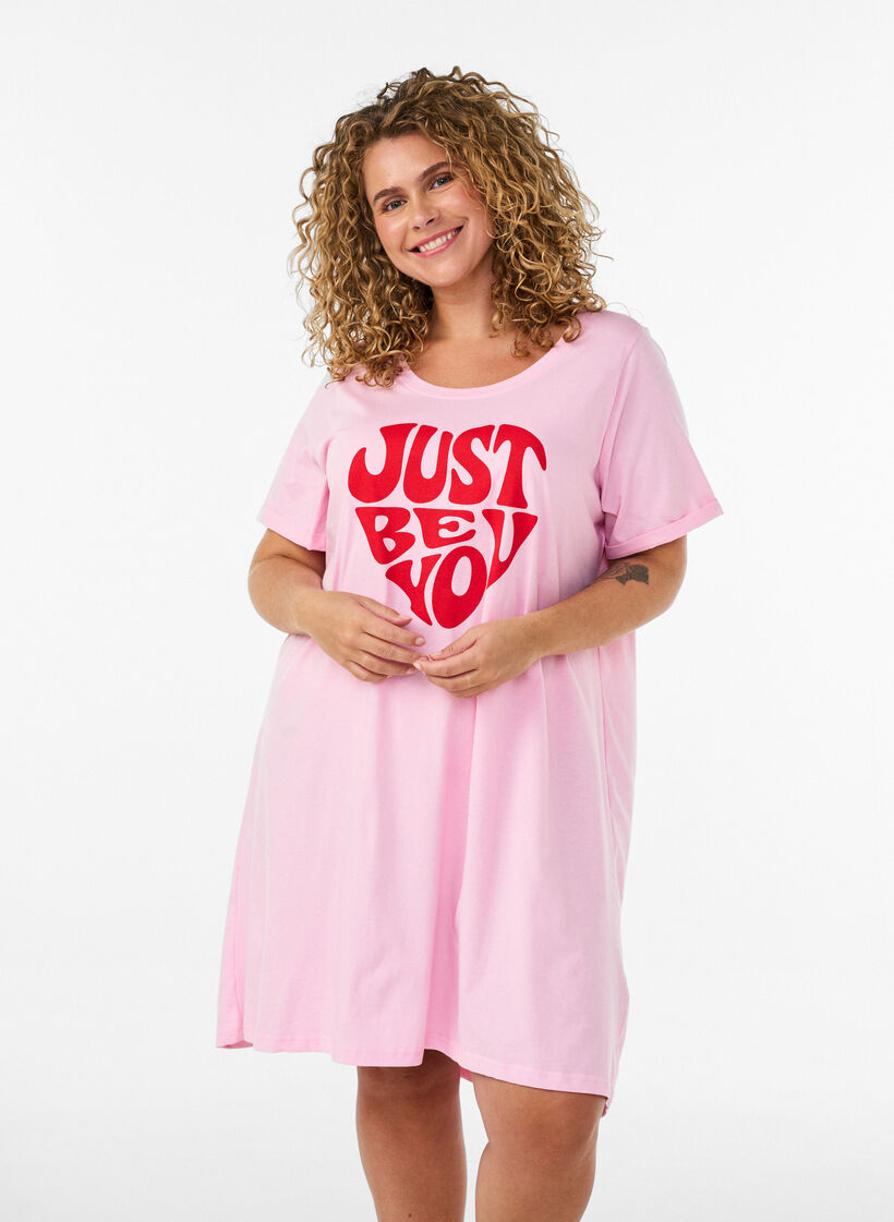Kort&auml;rmat nattlinne i ekologisk bomull, Rosa, Model image number 0