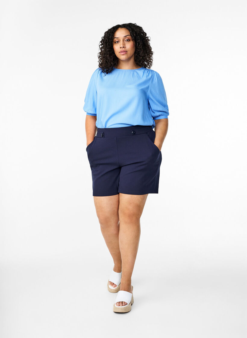 Blus i viskos med halvlång ärm, Cornflower Blue, Model image number 2