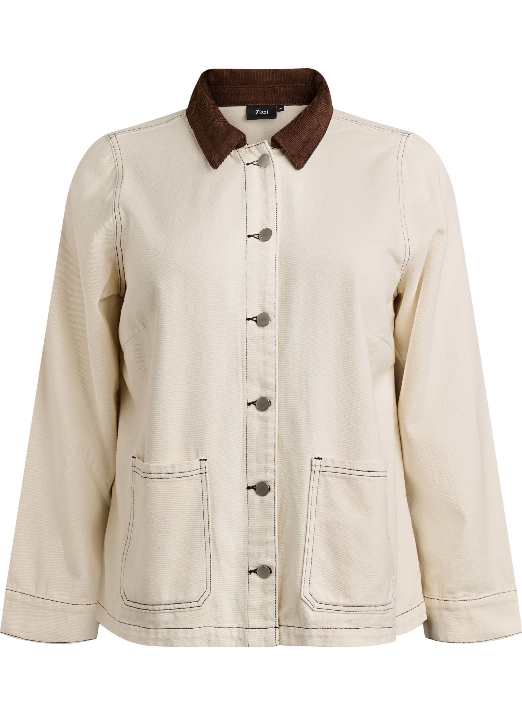 Zizzi F&auml;rgad jeansjacka med kontrastkrage, Vanilla, Packshot image number 0