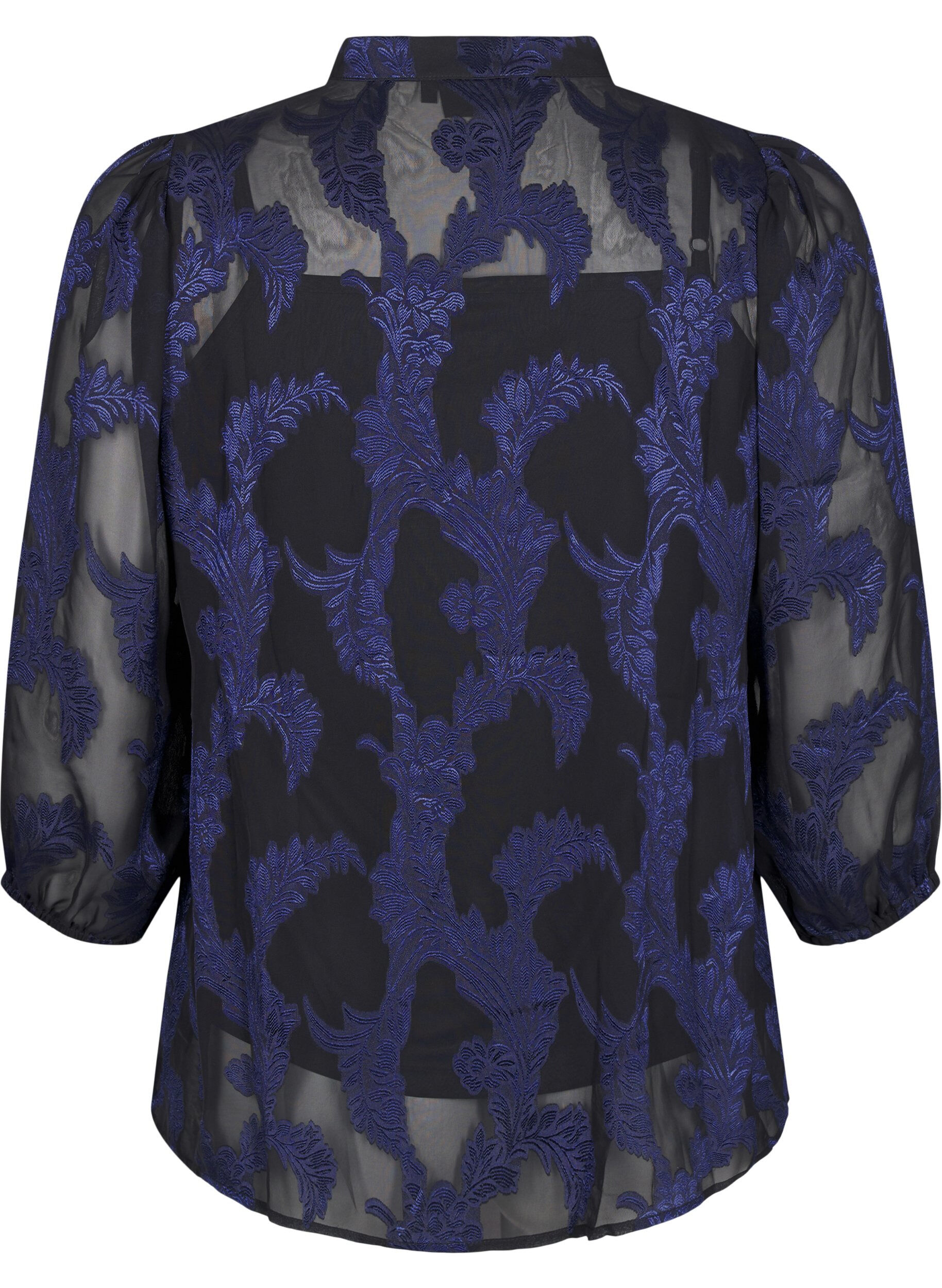 Zizzi Chiffongblus med jacquardm&ouml;nster, Evening Blue, Packshot image number 1