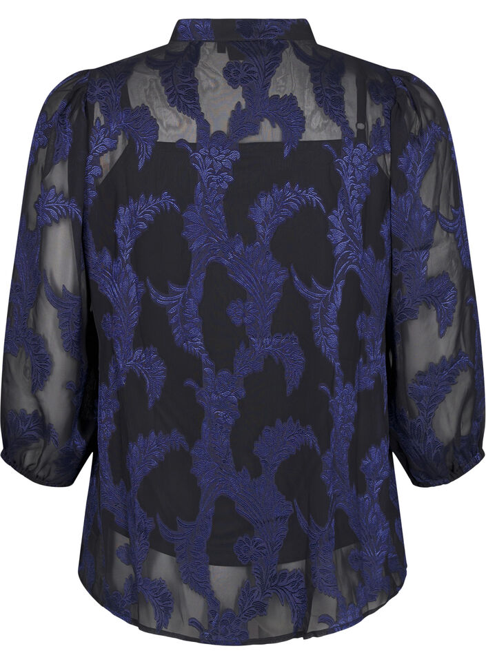 Chiffongblus med jacquardmönster, Evening Blue, Packshot image number 1