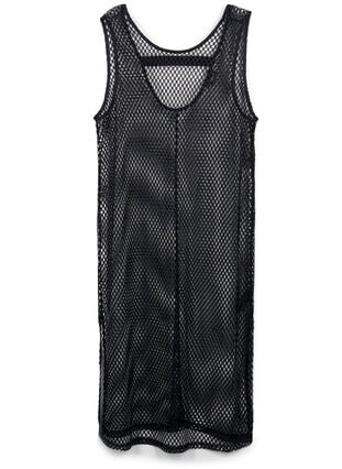 Ärmlös klänning i mesh med slits, Black, Packshot image number 0