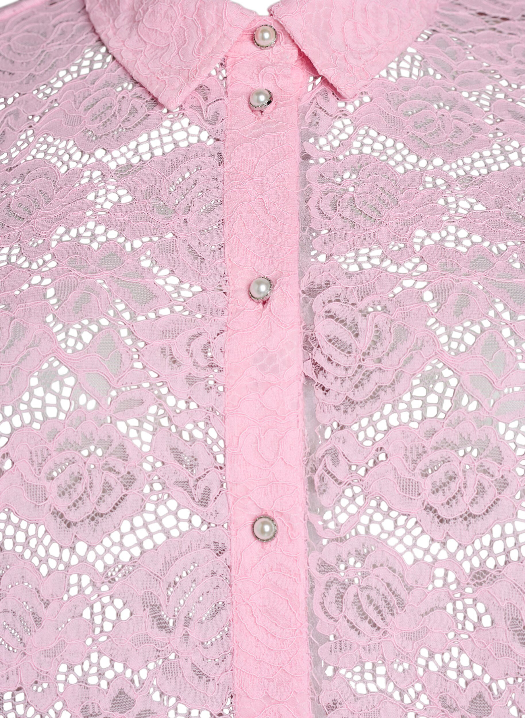ZizziSpetsskjortsblus med p&auml;rlknappar, Rosa, Packshot image number 2