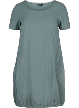 Kortärmad klänning i bomull, Balsam Green, Packshot image number 0