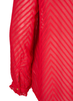 Skjortblus med volanger och mönstrad textur, Tango Red, Packshot image number 3