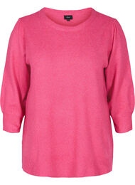 Melerad stickad tröja med 3/4-ärmar, Fandango Pink