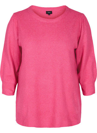 Melerad stickad tröja med 3/4-ärmar, Fandango Pink, Packshot image number 0