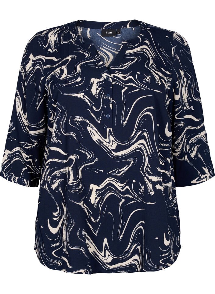 Blus med tryck och 3/4-ärm, N. Blazer Swirl AOP, Packshot image number 0