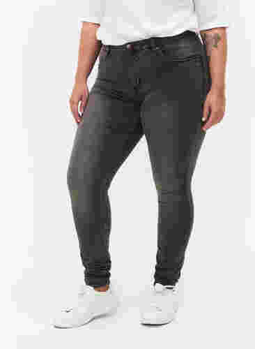 Super slim Amy jeans med hög midja, Dark Grey Denim, Model image number 2