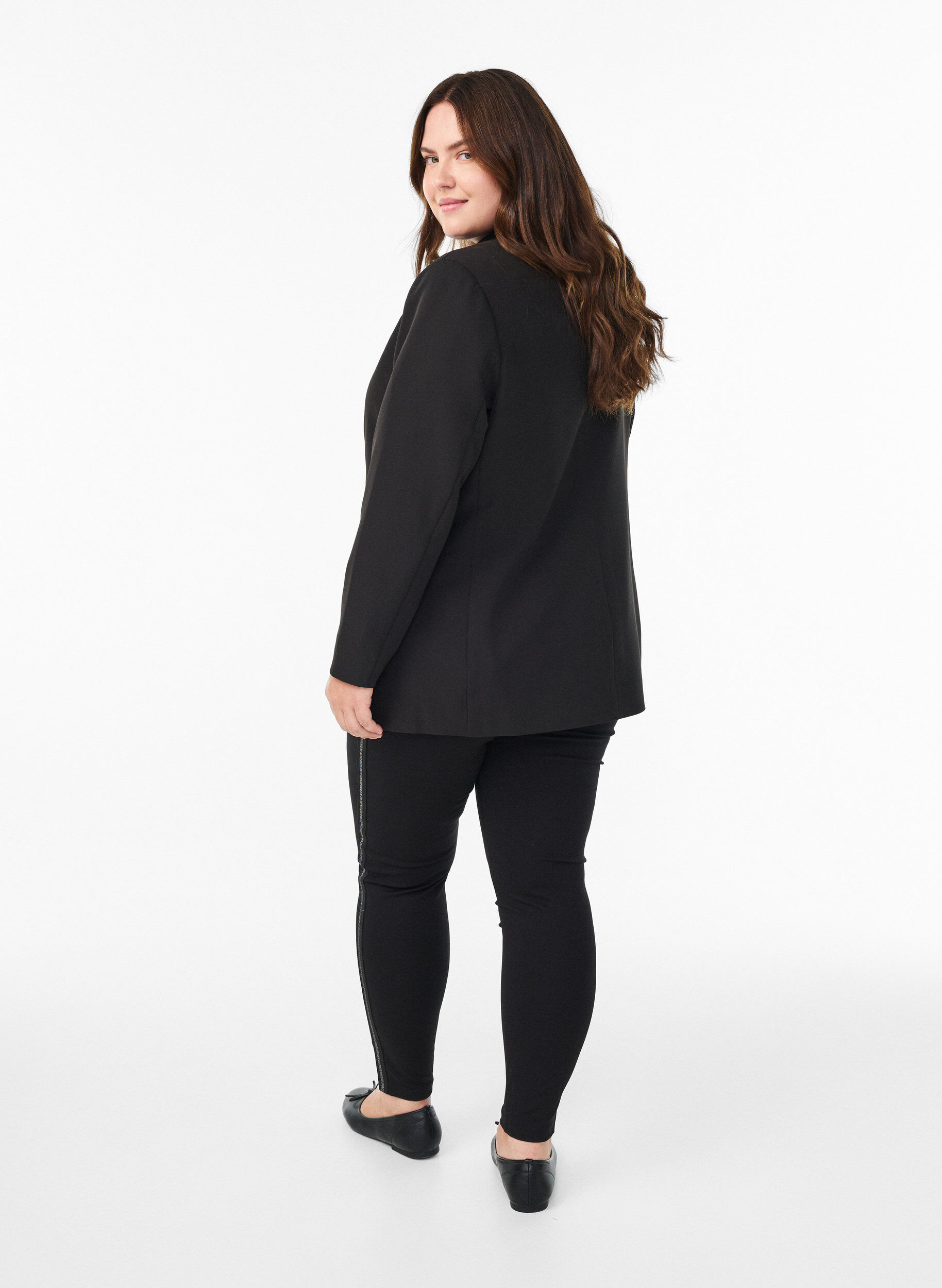 Zizzi Leggings med glitterrand och slitsar, Svart, Model image number 2