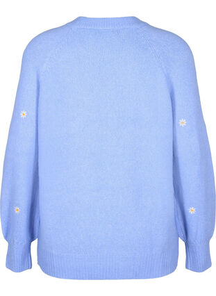 Stickad tröja med broderidetaljer, Lavender w. Daisy, Packshot image number 1