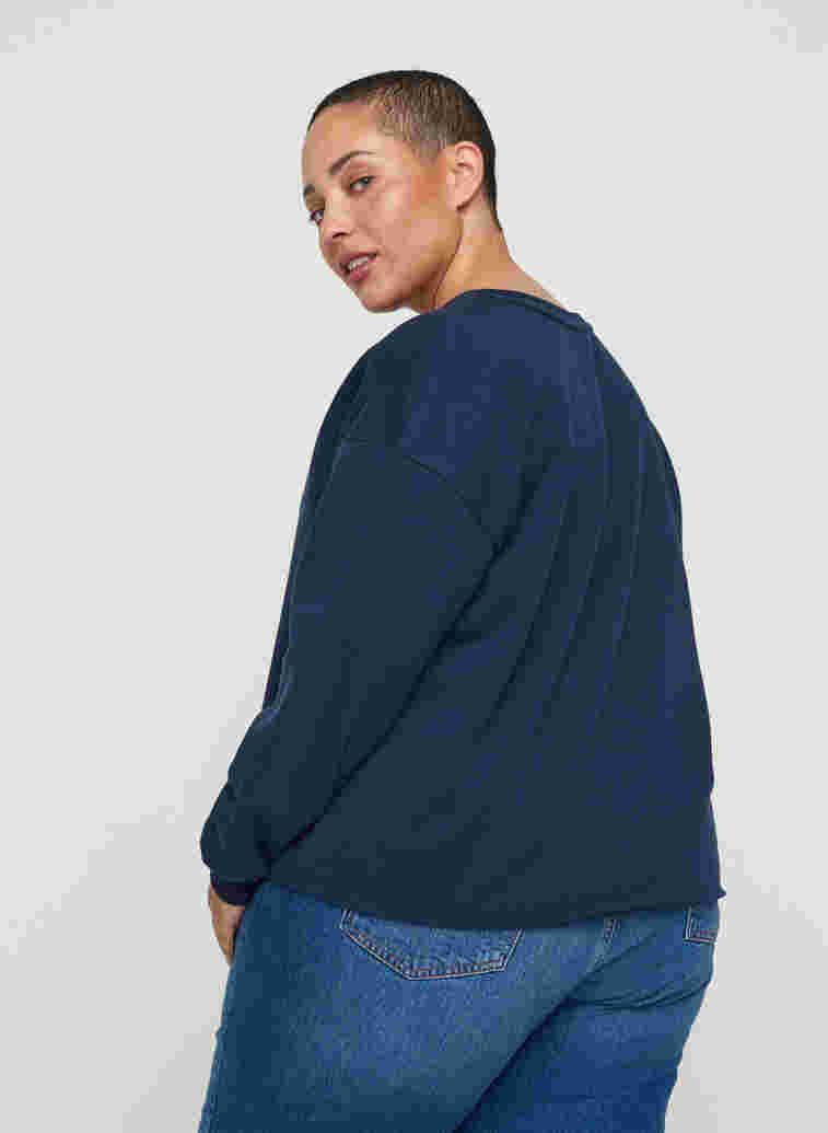 Croppad sweatshirt med rund halsringning, Navy Blazer, Model image number 1