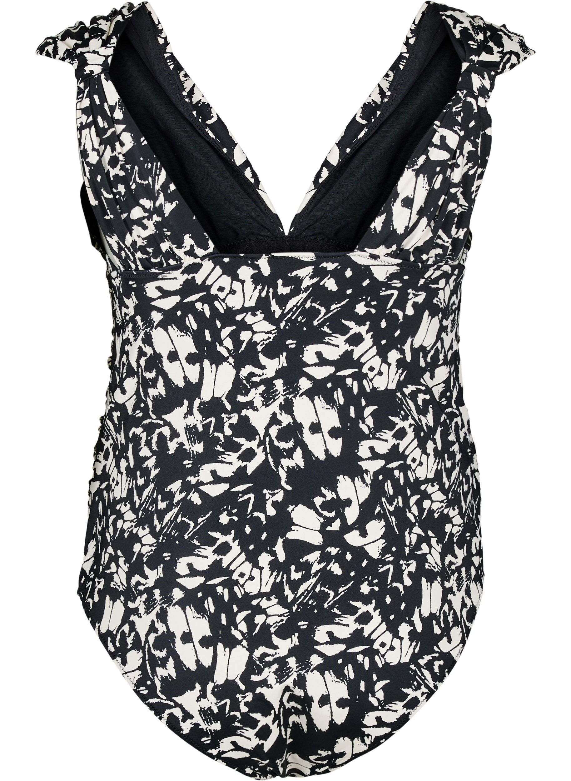 Zizzi M&ouml;nstrad baddr&auml;kt med djup V-ringning, Svart, Packshot image number 1