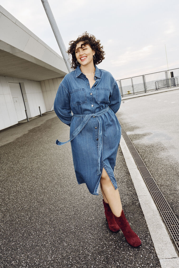 Jeanskjol med knytb&auml;lte, , Model