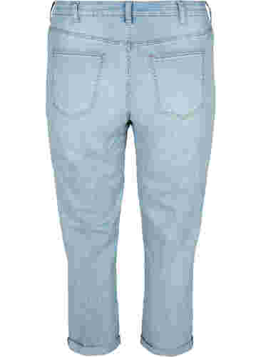 Croppade jeans med uppvikta ben och hög midja, Light blue denim, Packshot image number 1