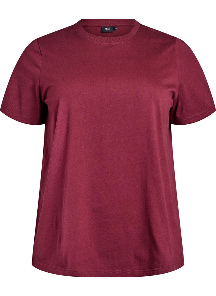 Enkel t-shirt i bomull med rund halsringning, M&ouml;rk Bordeaux, Packshot image number 0
