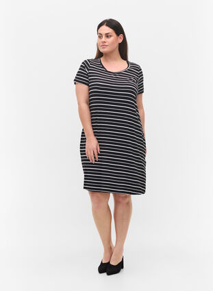 Klänning med korta ärmar, Black w. Stripe, Model image number 2