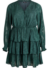 Kort klänning med volanger och strukturmönster, Grön