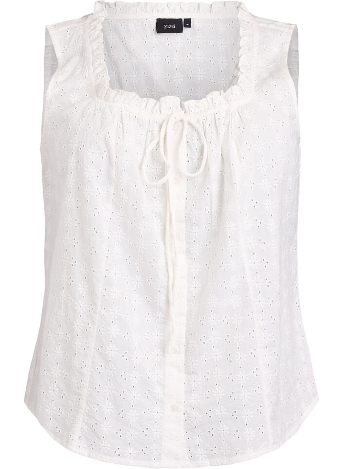 &Auml;rml&ouml;s blus med broderie anglaise och volanger, Vanilla, Packshot image number 0