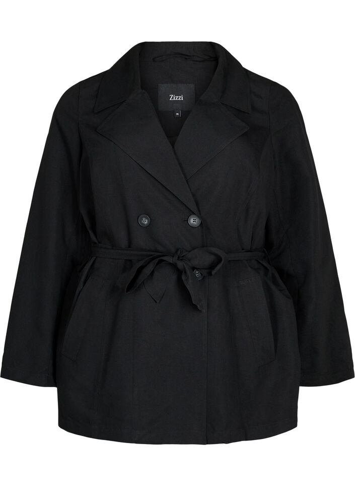 Trenchcoat med bälte och fickor, Black, Packshot image number 0