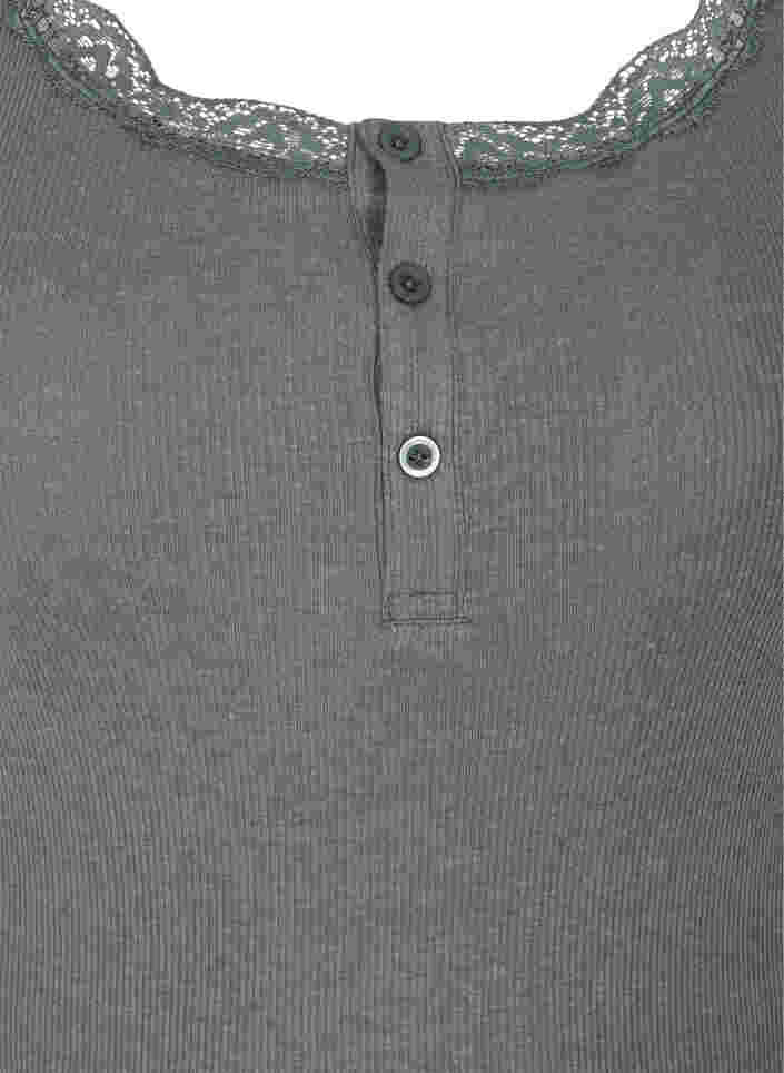 Ribbat linne med spets och knappar, Balsam Green, Packshot image number 2