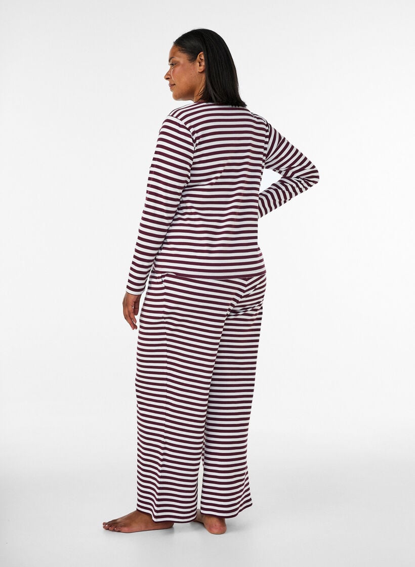 Randiga pyjamasbyxor med h&ouml;g midja och vida ben, R&ouml;d, Model image number 1
