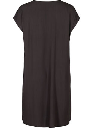 Kortärmad viskosklänning med smock, Licorice, Packshot image number 1