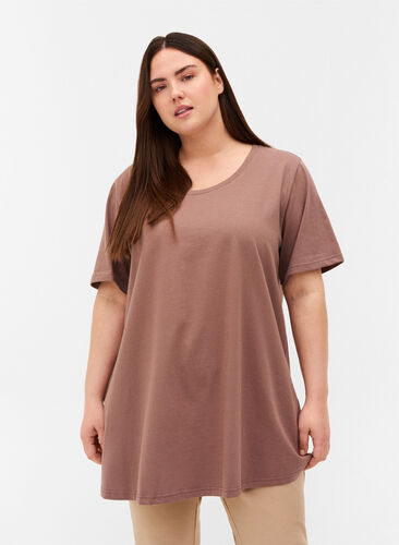 Lång t-shirt i bomull, Deep Taupe, Model image number 0