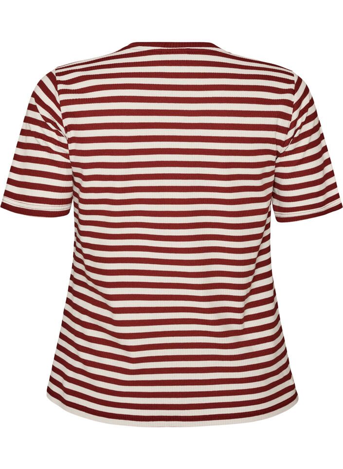 Randig t-shirt med ribbad struktur, R&ouml;d, Packshot image number 1