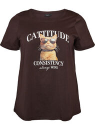 T-shirt i bomull med tryck framtill, Brun