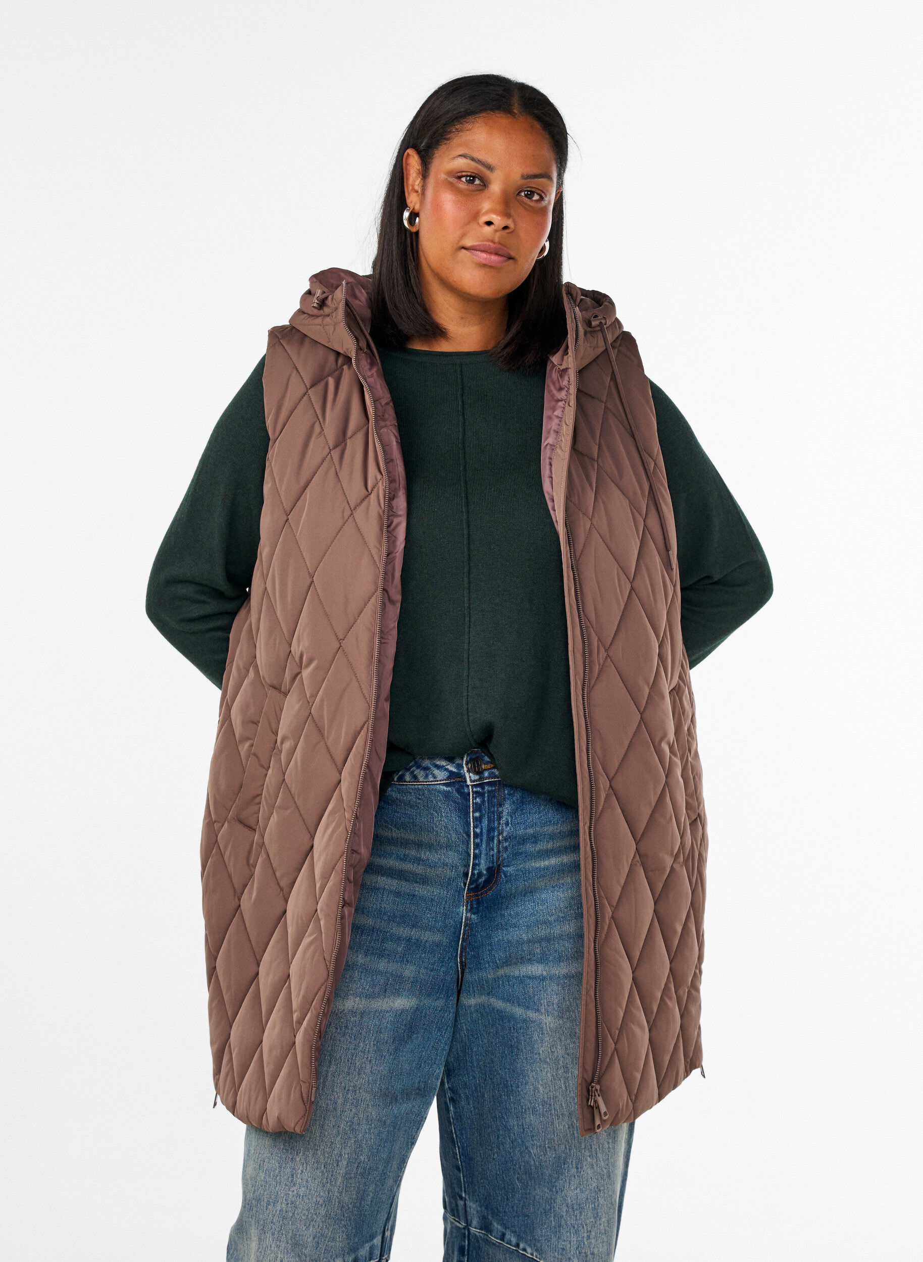 ZizziMedell&aring;ng quiltad v&auml;st med huva, Brun, Model image number 0