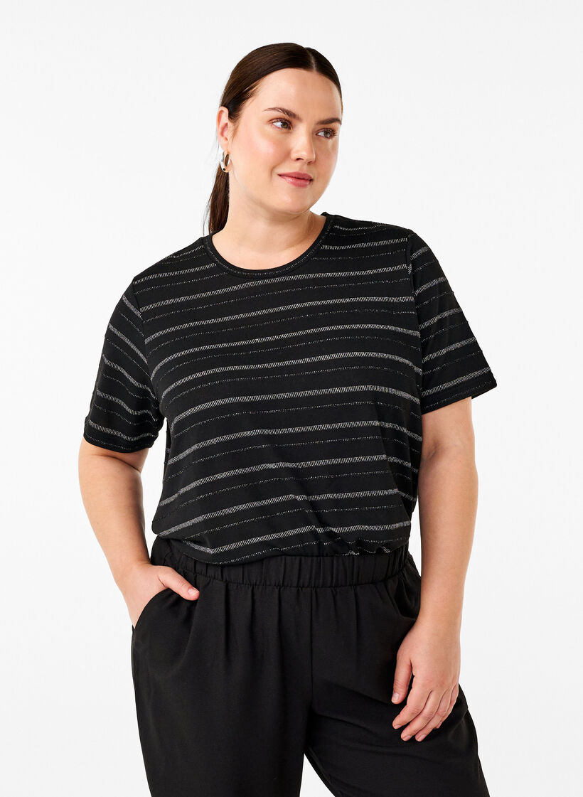 T-shirt med silverglitter, Black w. Silver, Model image number 0