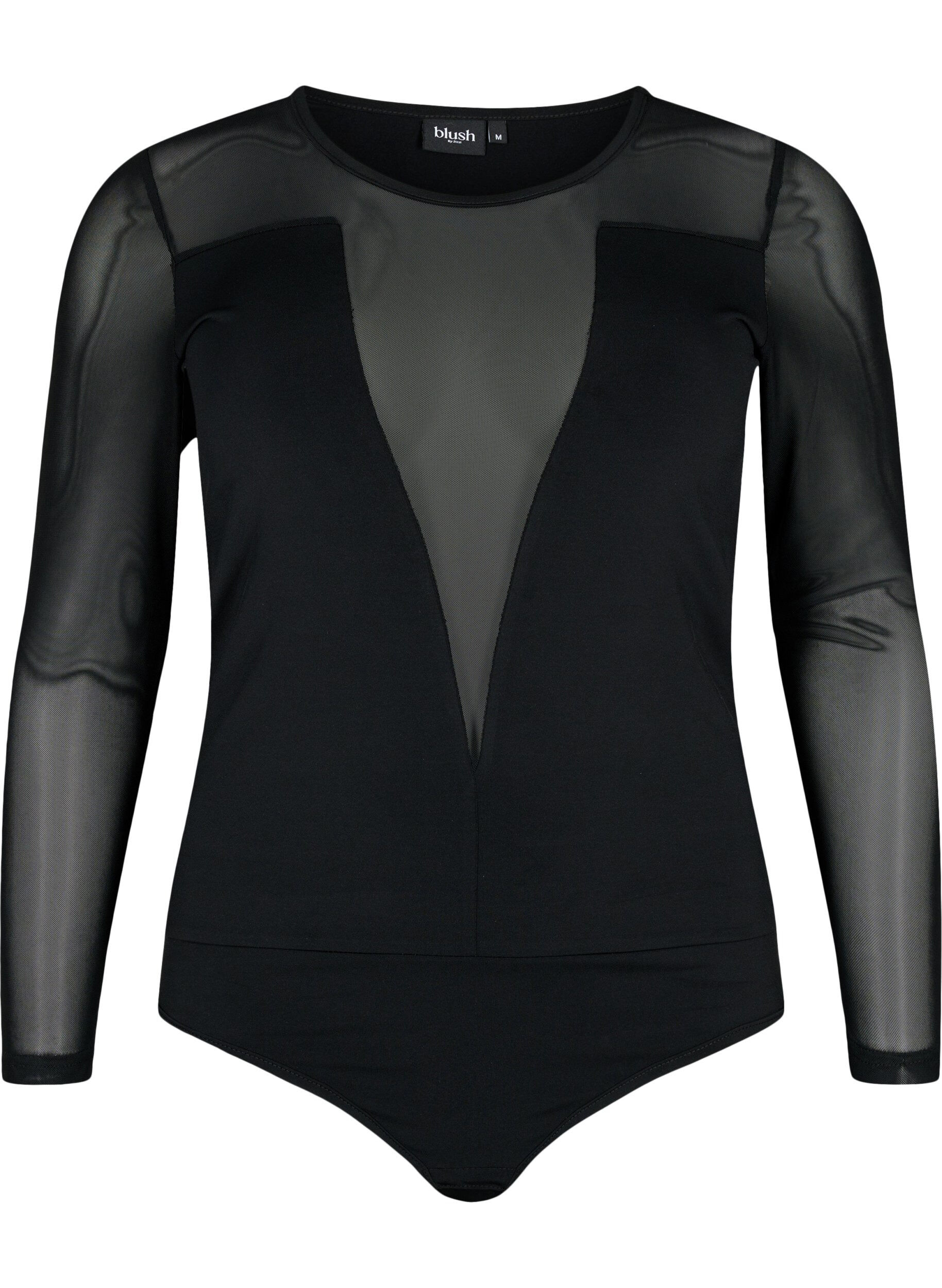 Zizzi Kroppsn&auml;ra body med mesh, Black, Packshot image number 0