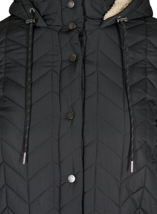 Quiltad jacka med knappar och huva, Black, Packshot image number 2