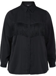Enfärgad skjorta med fransar, Black