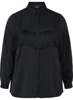 Enfärgad skjorta med fransar, Black, Packshot image number 0